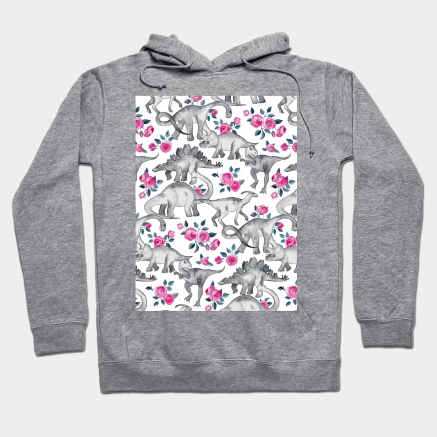 Dinosaurs and Roses – white Hoodie by micklyn